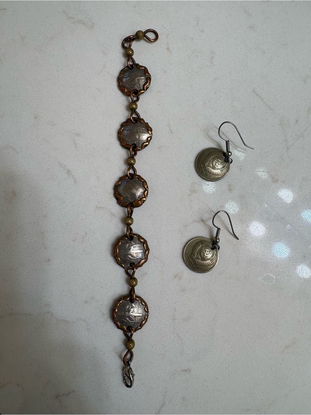 Vintage-Inspired Two-Tone Coin Link Bracelet - Copper and Bronze
